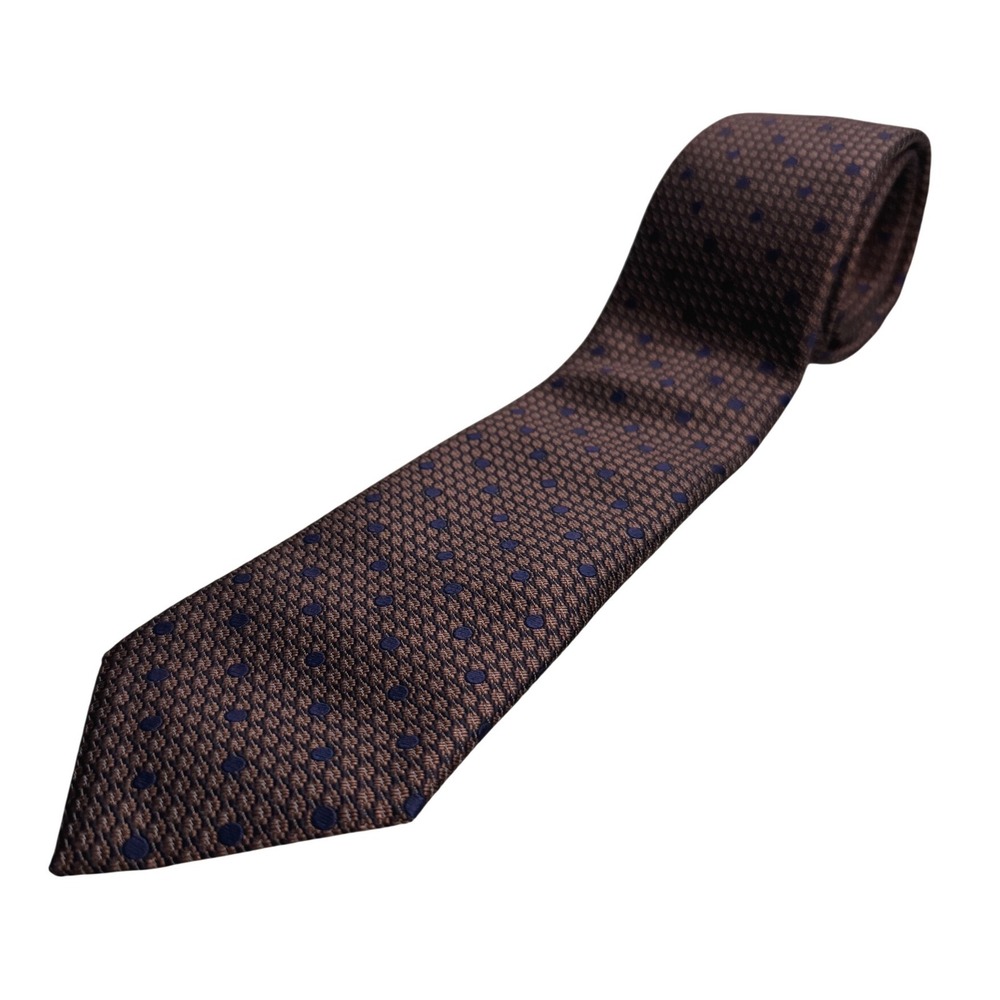 Ermenegildo Zegna Silk Tie Brown Blue Polka Dot Geometric Made in Italy Necktie